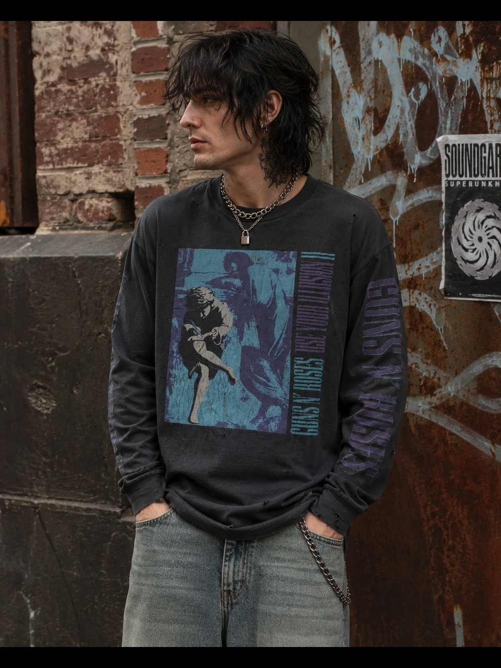 Guns N Roses Use Your Illusion II Tour Shirt M Long Sleeve Band Tee Distressed R